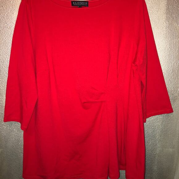 Eloquii  Preppy Academia Patriotic Professional Red  Side Drape  3/4 Sleeve  Top - Picture 1 of 6